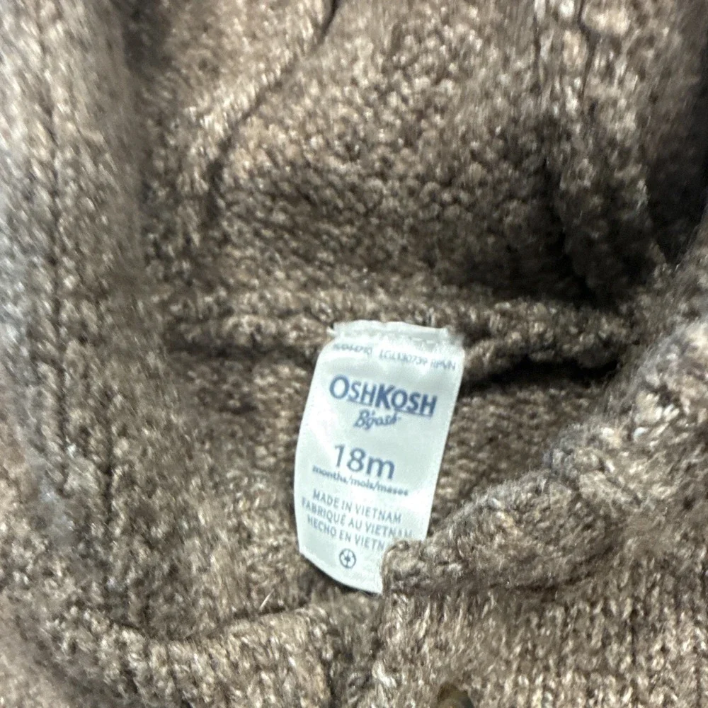 OshKosh B'gosh Hooded Brown Knit Pullover Sweater Pouch Pocket Solid 18M